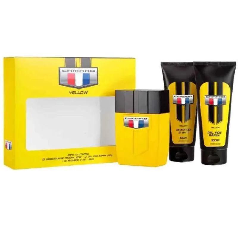 KIT CAMARO YELLOW (PERFUME 100 ML + SHAMPOO 100 ML + GEL PóS BARBA 100 ML )