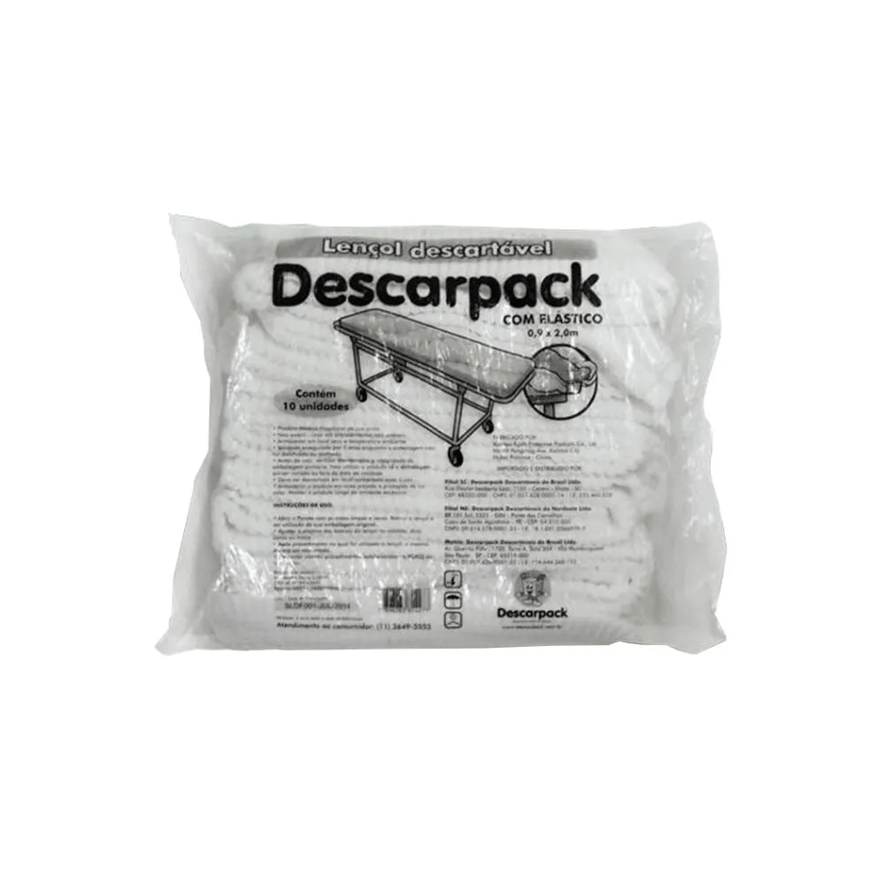 DESCARPACK LENçOL DESCARTáVEL COM ELáSTICO 0,9X2M COM 10UN