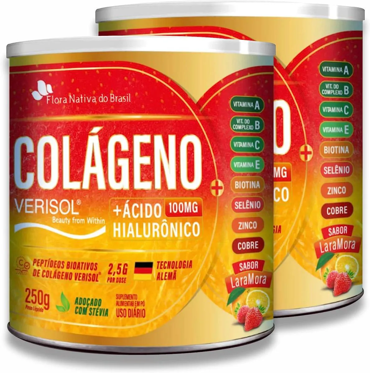 2 COLáGENO VERISOL+ÁCIDO HIALURôNICO 250G SABOR LARAMORA FNB