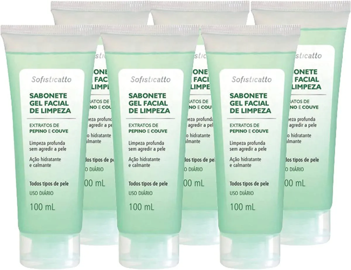 KIT COM 6 SABONETE GEL FACIAL DE LIMPEZA 100ML SOFISTICATTO