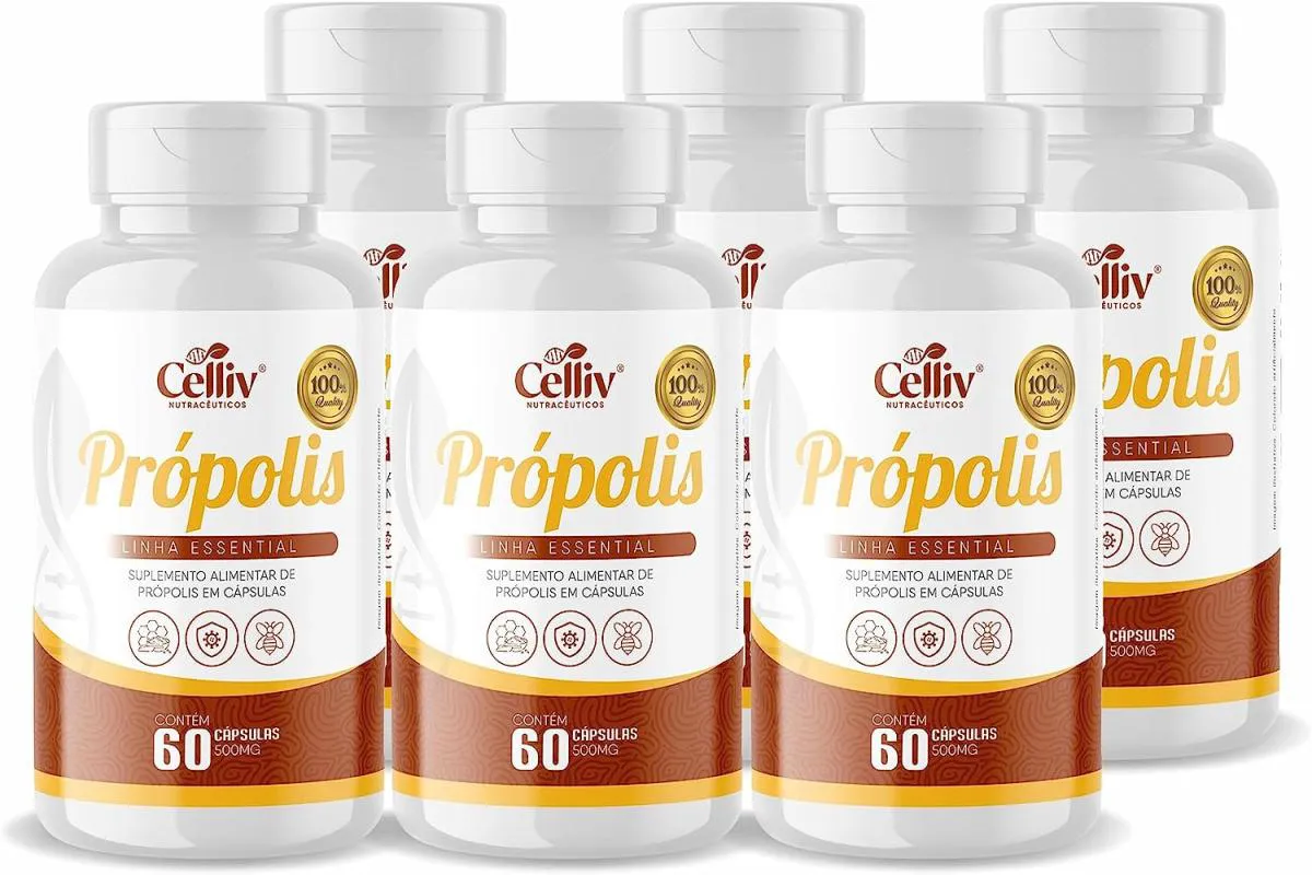 KIT COM 6 - EXTRATO DE PRóPOLIS 60 CAPSULAS DE 500MG CELLIV