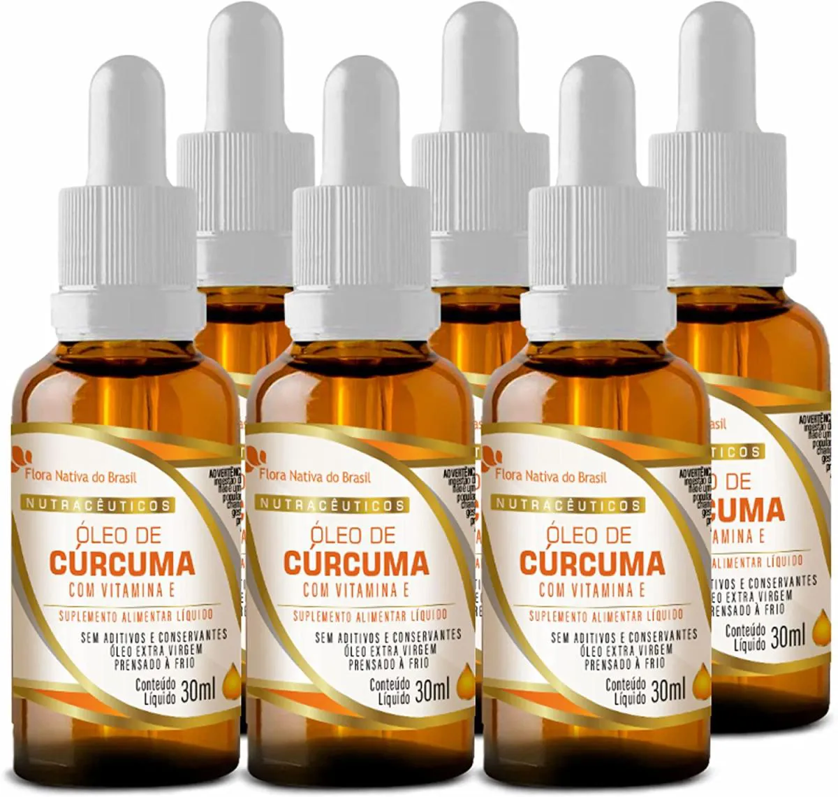 KIT COM 6 - ÓLEO DE CúRCUMA COM VITAMINA E EM GOTAS 30ML FLORA NATIVA DO BRASIL