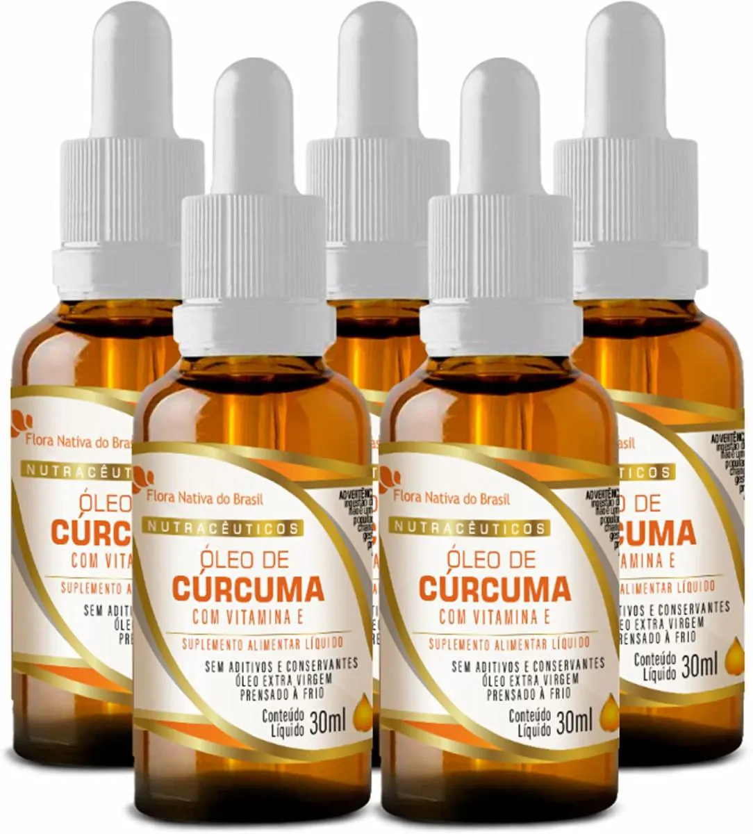 KIT COM 5 - ÓLEO DE CúRCUMA COM VITAMINA E EM GOTAS 30ML FLORA NATIVA DO BRASIL