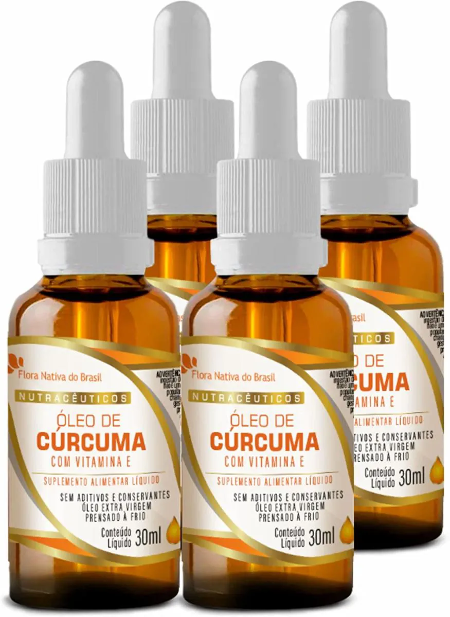 KIT COM 4 - ÓLEO DE CúRCUMA COM VITAMINA E EM GOTAS 30ML FLORA NATIVA DO BRASIL