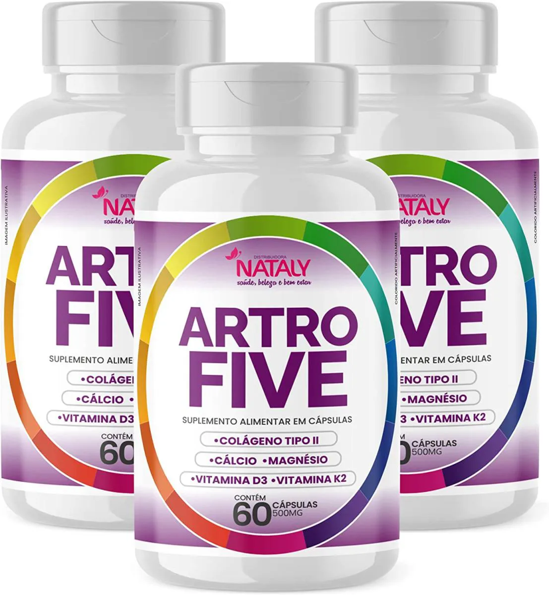 KIT COM 3 - ARTROFIVE COLáGENO TIPO 2 + MAGNéSIO 60 CAPSULAS DE 500MG NATALY