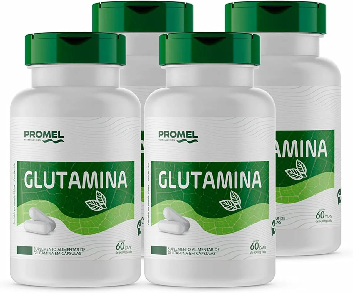 KIT COM 4 GLUTAMINA PROMEL 60 CAPSULAS DE 600MG