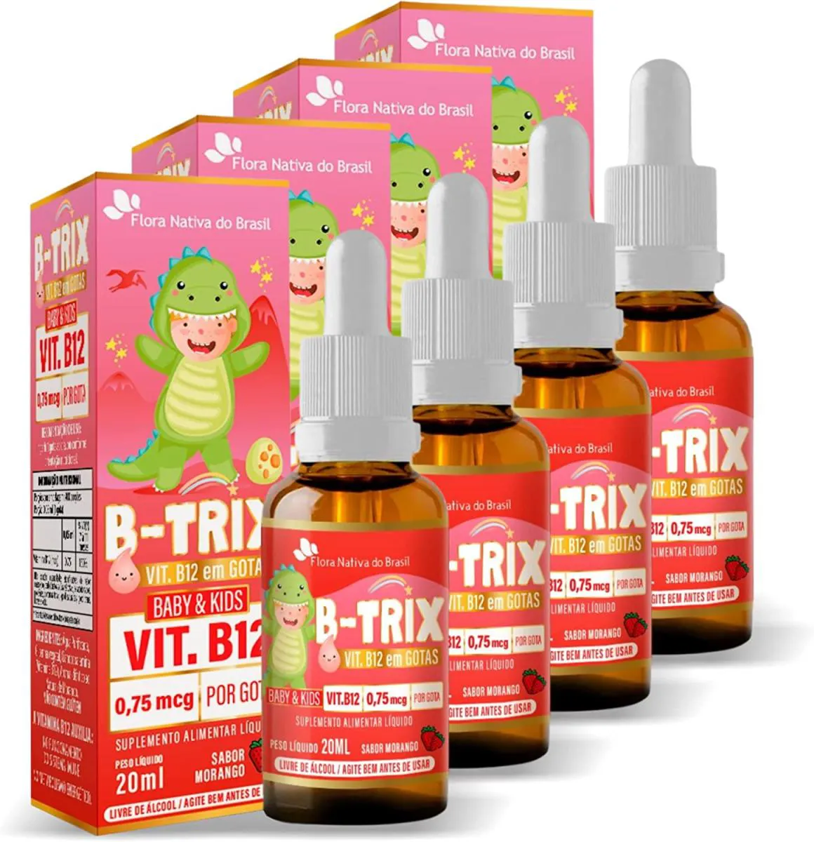 KIT COM 4 B-TRIX VITAMINA B12 KIDS EM GOTAS 30ML FNB | Droga Raia