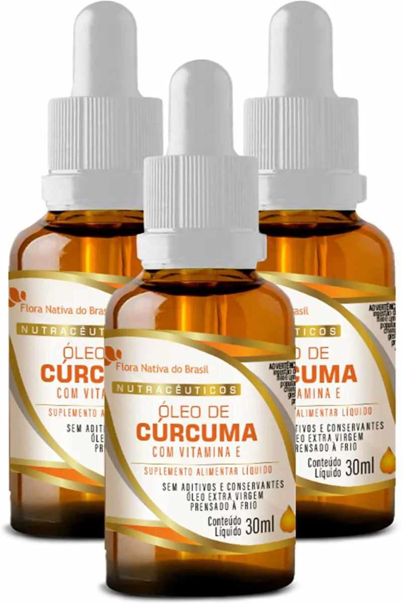 KIT COM 3 - ÓLEO DE CúRCUMA COM VITAMINA E EM GOTAS 30ML FLORA NATIVA DO BRASIL