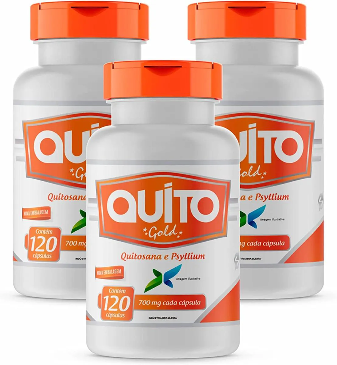 KIT COM 03 QUITO GOLD - QUITOSANA COM PSYLLIUM 120 CáPSULAS DE 700MG PROMEL
