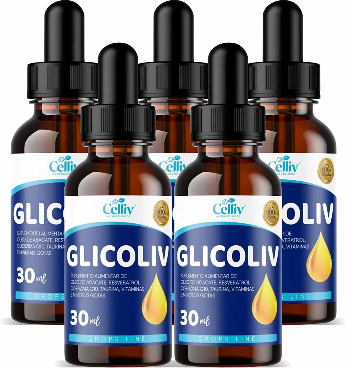KIT 5 ÓLEO DE ABACATE + Q10 + VITAMINAS GOTAS 30ML GLICOLIV