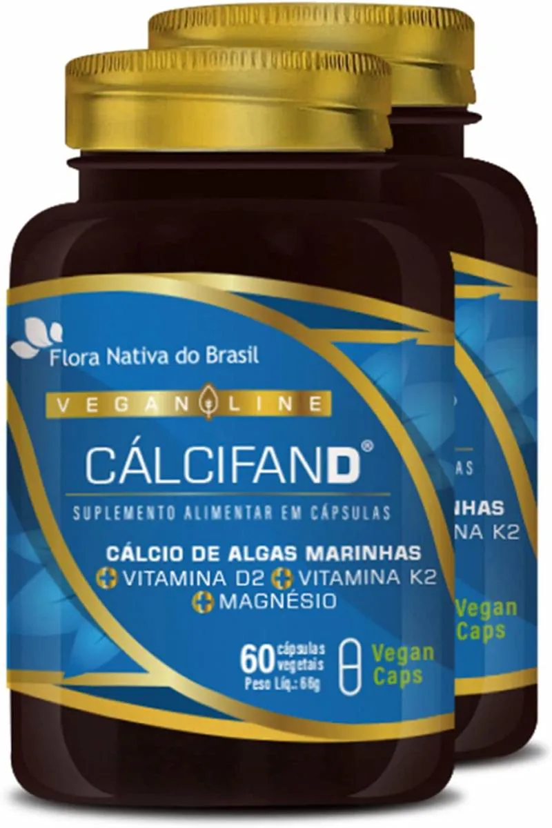 KIT COM 2 VEGAN CáLCIFAN D (VITAMINA D2 + VITAMINA K2 + MAGNéSIO) 60CAPS - FLORA NATIVA DO BRASIL