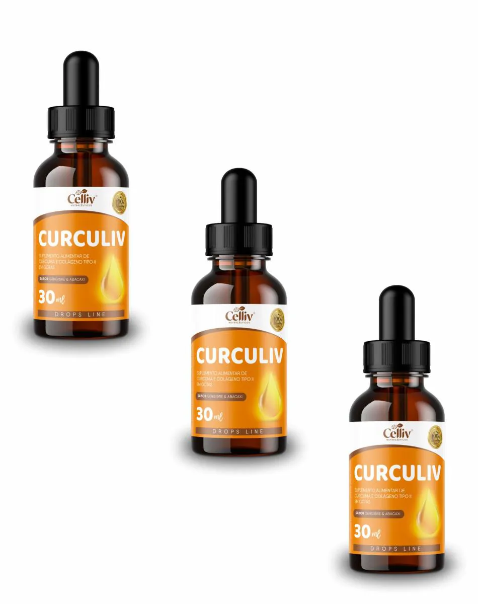 KIT COM 3  CURCULIV - CURCUMINA + COLáGENO TIPO II 30ML