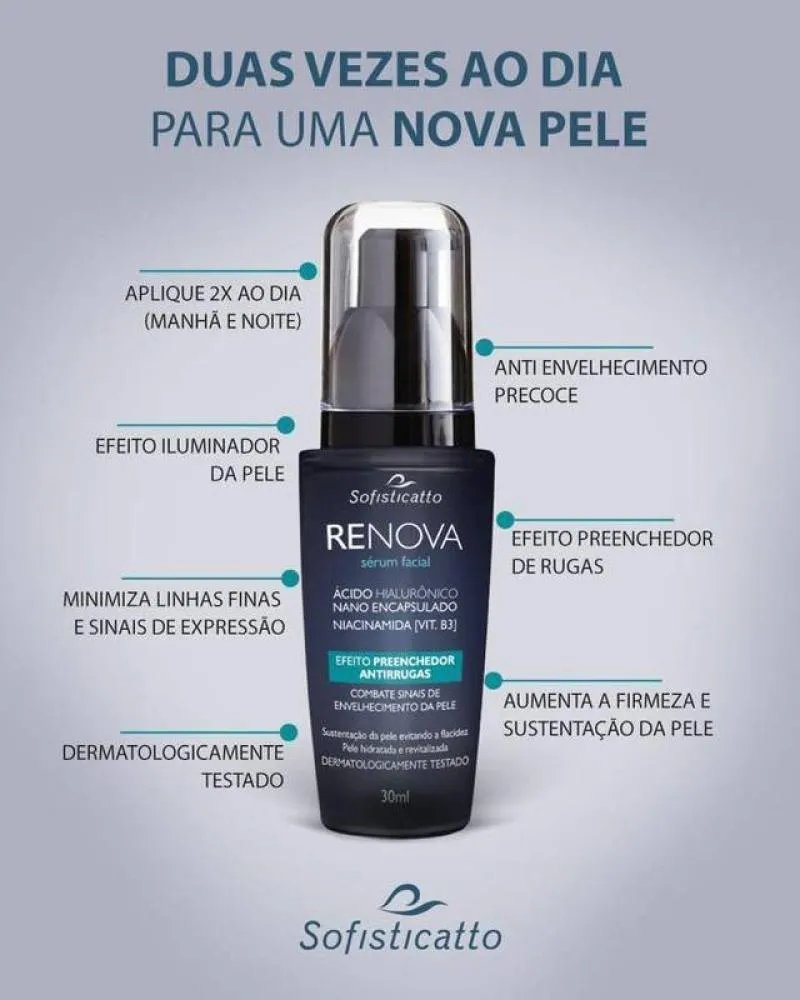 RENOVA SéRUM FACIAL COM ÁCIDO HIALURôNICO 30ML SOFISTICATTO