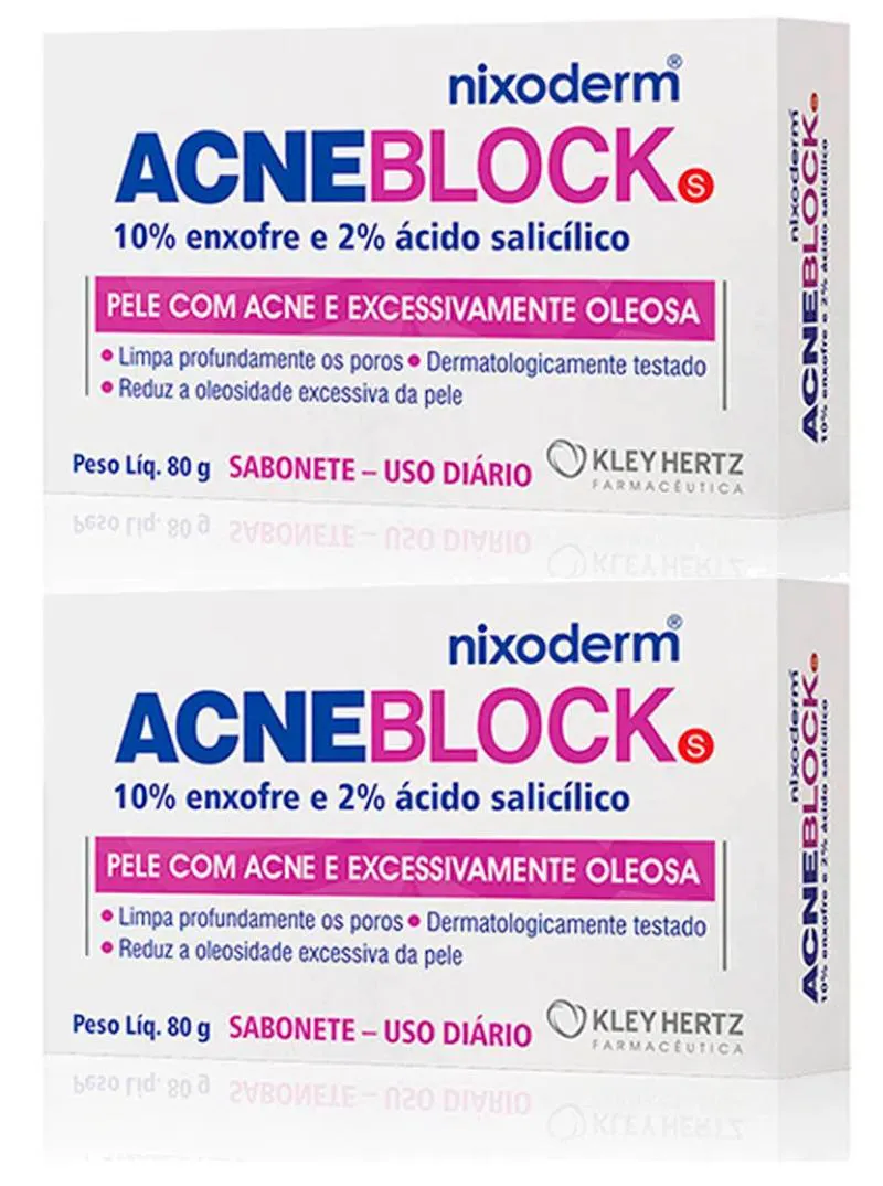 KIT 2 SABONETE ACNEBLOCK COM 10% ENXOFRE 80G - KLEY HERTZ