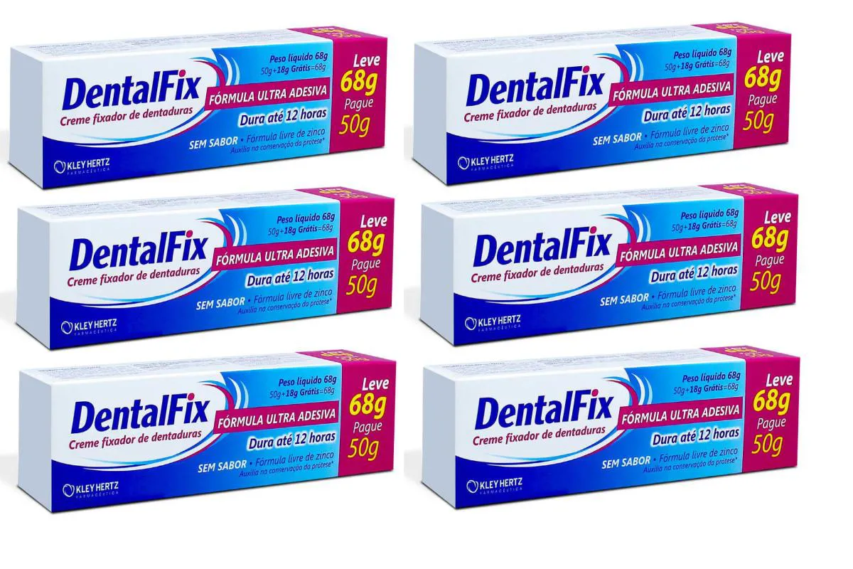 KIT COM 6 DENTALFIX FIXADOR DENTADURA 68G - KLEY HERTZ