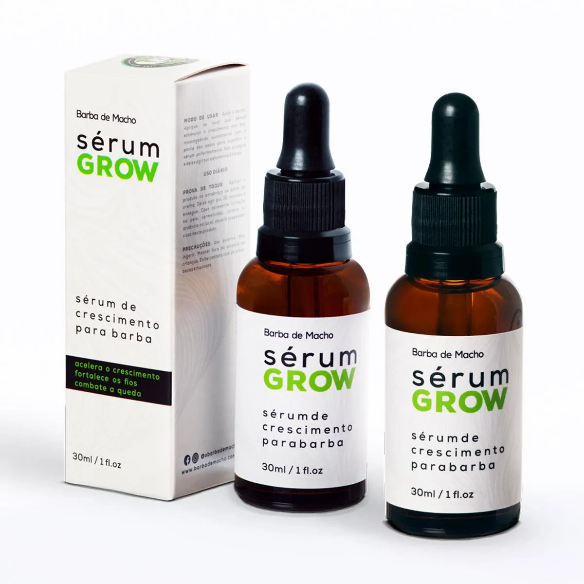 KIT CRESCE BARBA SERUM GROW 2 MESES 30ML - BARBA DE MACHO