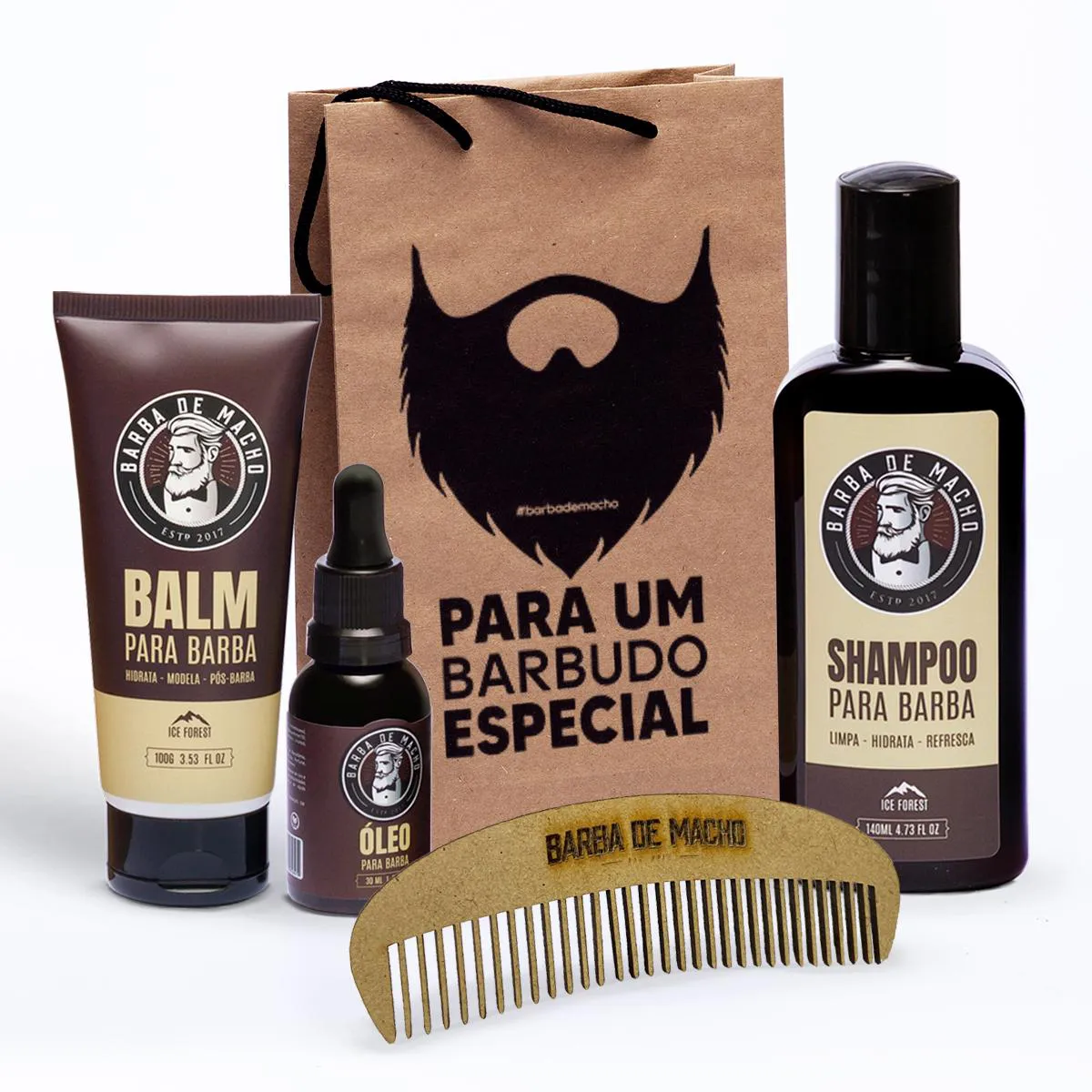 KIT COMBATE COCEIRA SHAMPO ÓLEO BALM E PENTE BARBA DE MACHO | Droga Raia