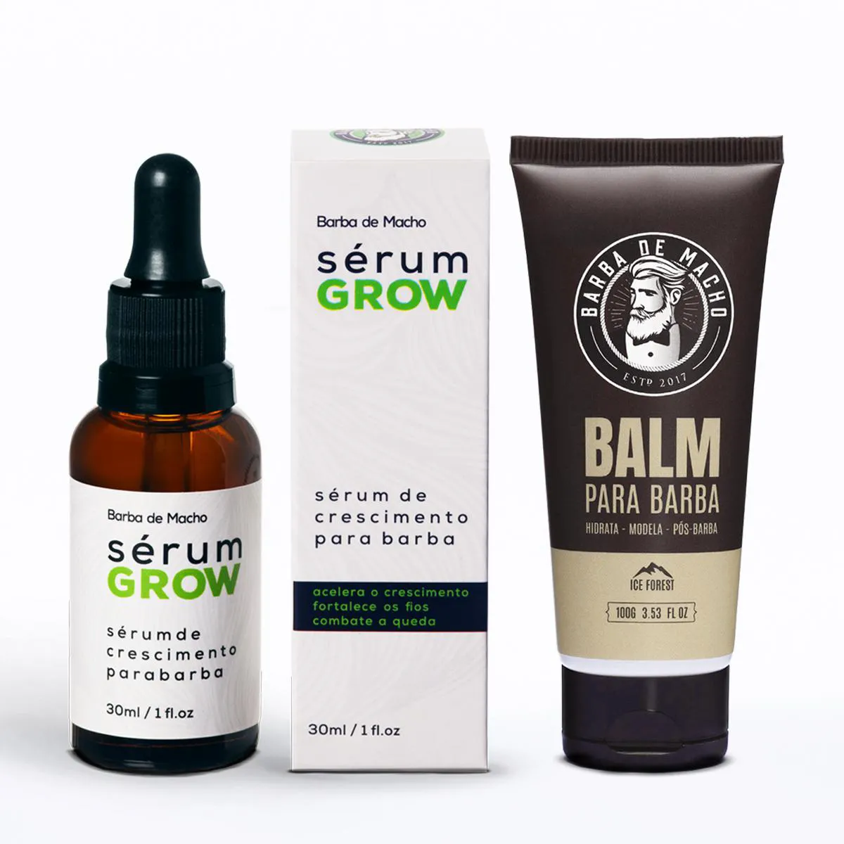 KIT CRESCIMENTO PELO BARBA SERUM GROW E BALM BARBA DE MACHO