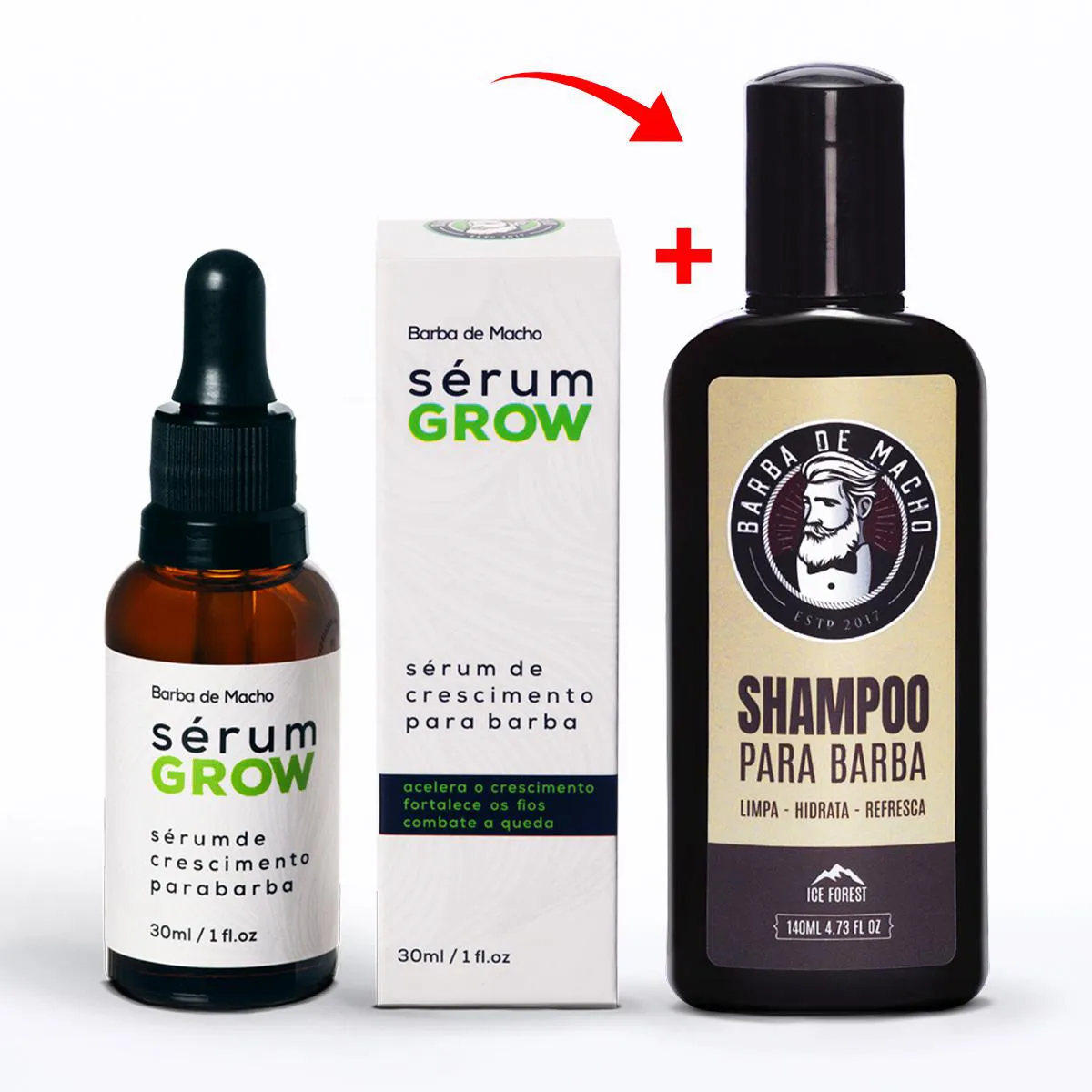 COMBO PARA CRESCIMENTO BARBA SéRUM GROW E SHAMPOO ICE 140ML