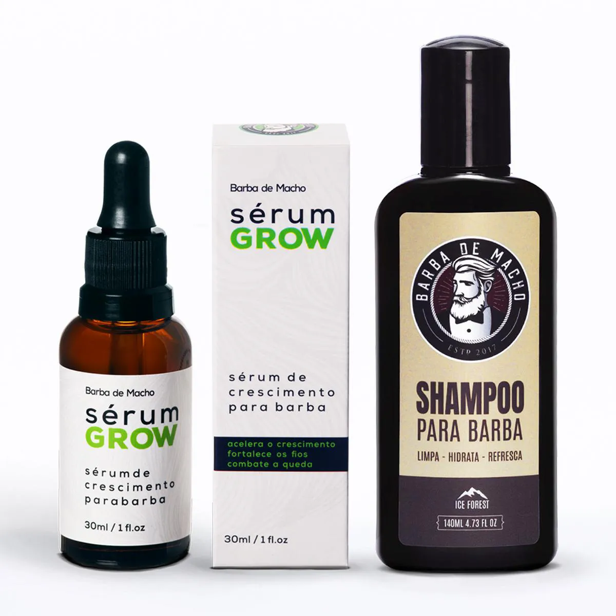 KIT SéRUM GROW E SHAMPOO ICE FACIAL CRESCE BARBA DE MACHO