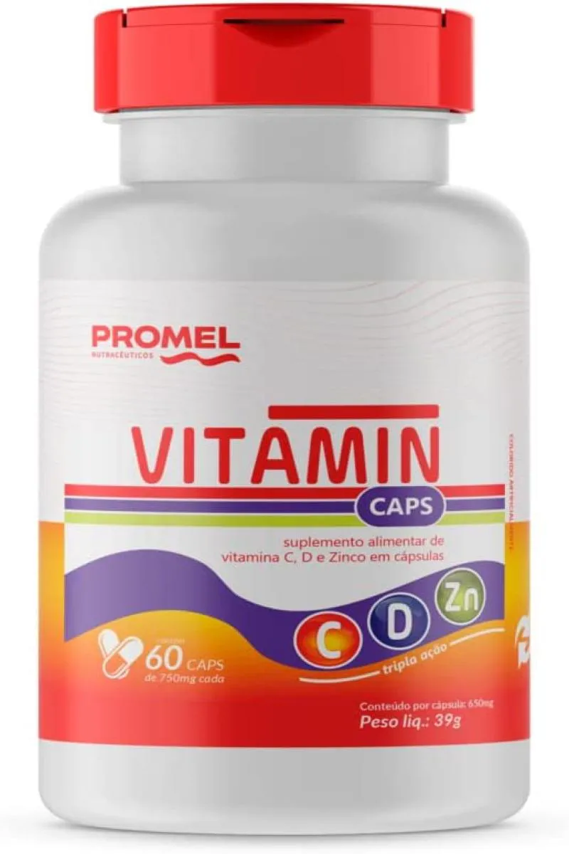 VITAMIN PROMEL VIT C, D E ZINCO 60 CAPS DE 750MG | Droga Raia