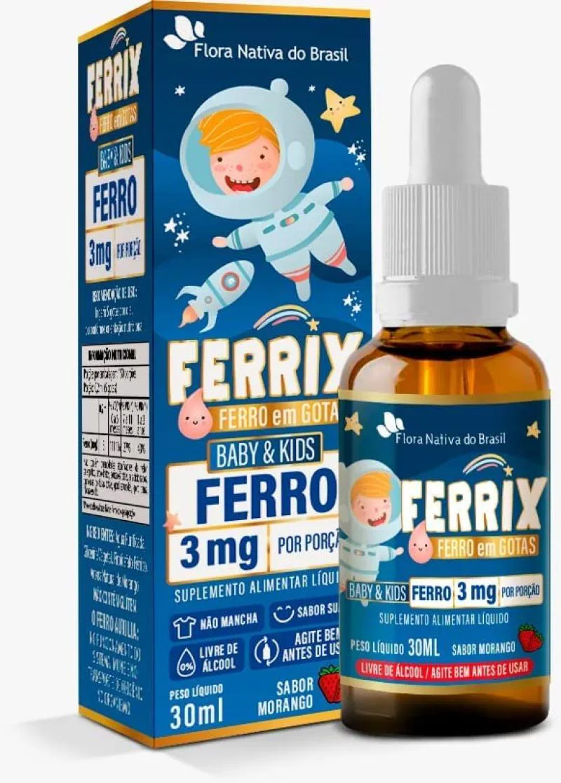 Ferro Flora Nativa do Brasil Ferrix Morango Infantil Gotas 30ml