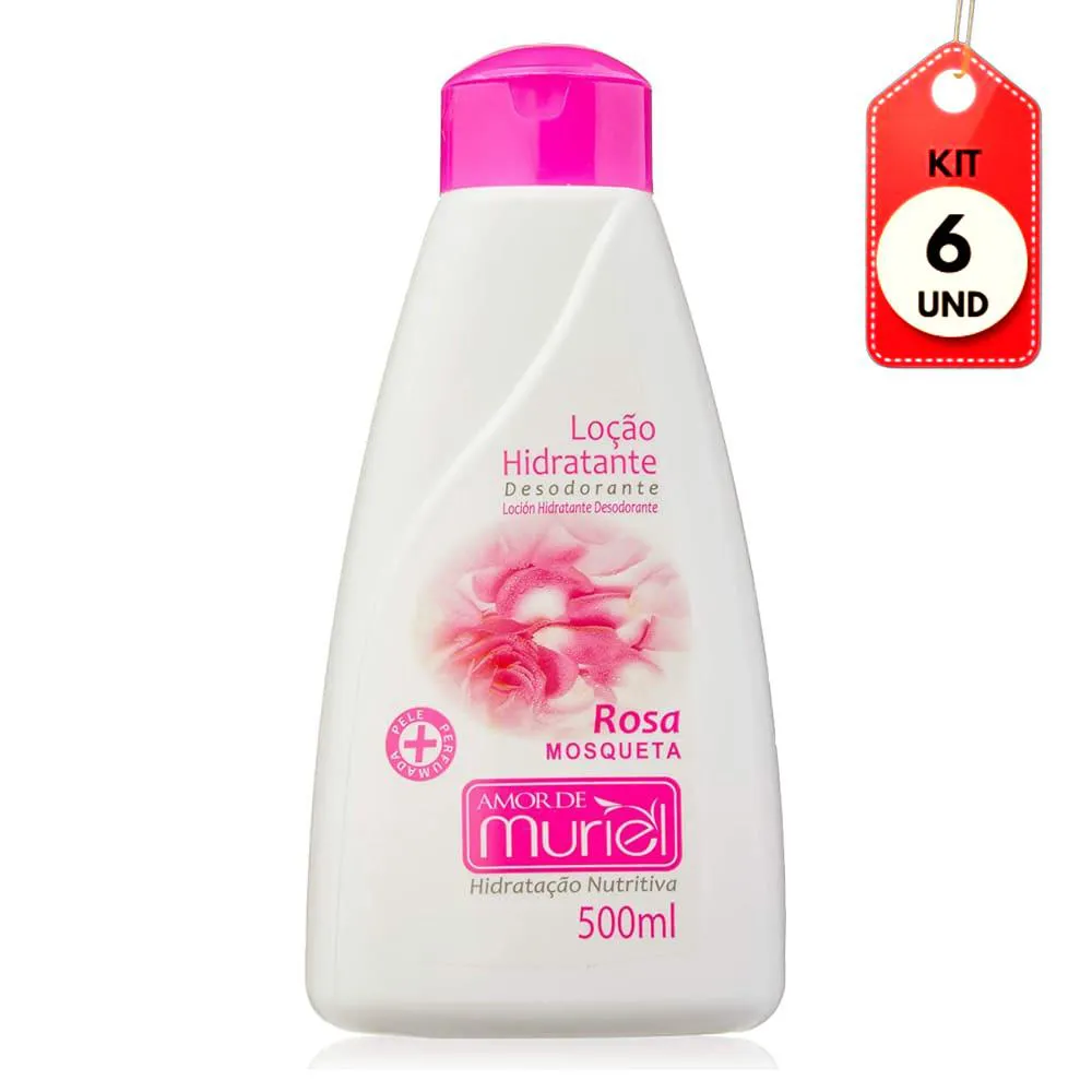KIT C/06 MURIEL LOçãO HIDRATANTE ROSA MOSQUETA 500ML