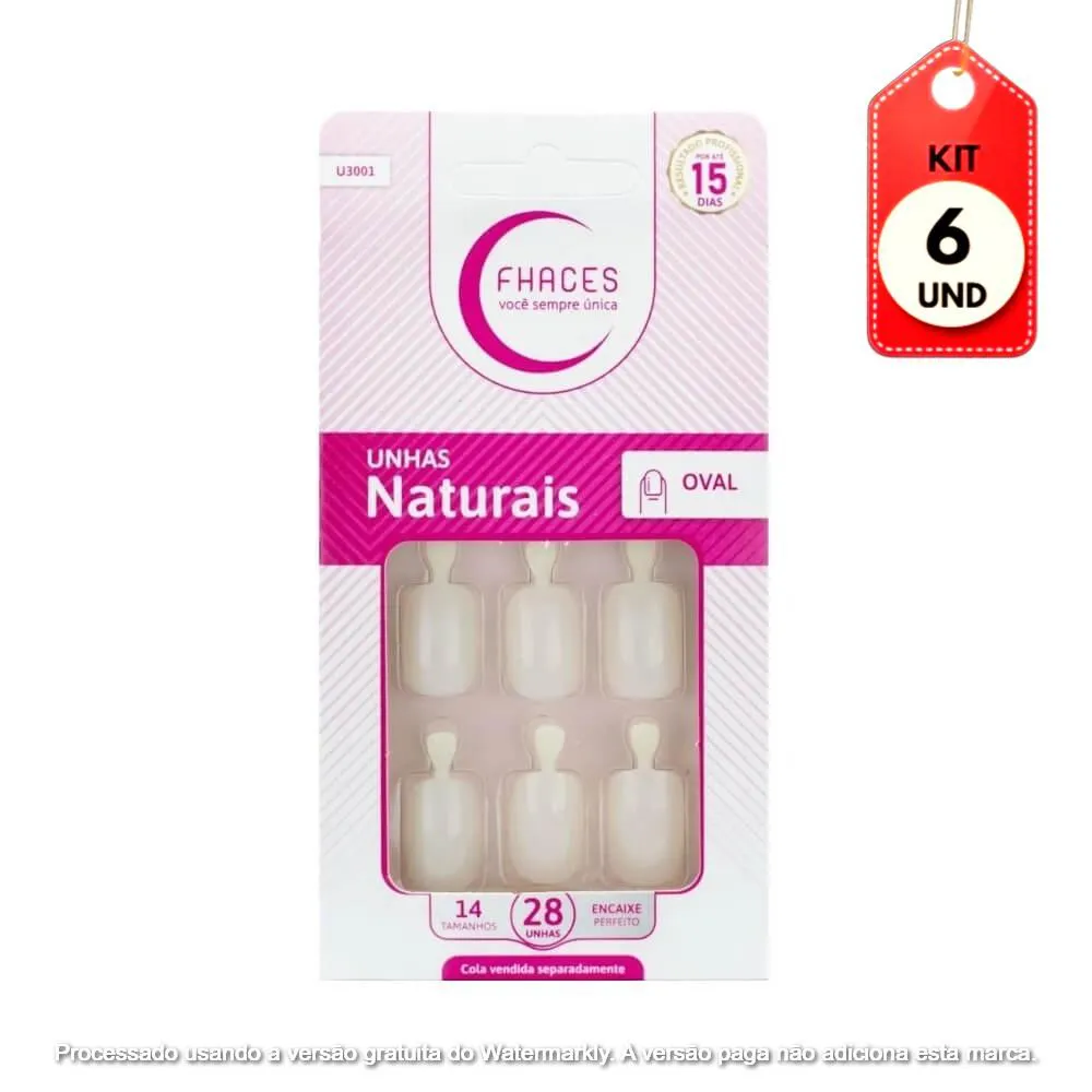 KIT C/06 FHACES UNHAS POSTIçAS NATURAL OVAL C/28