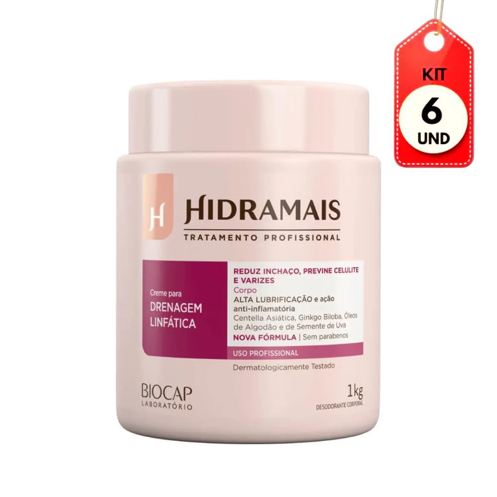 KIT C/06 HIDRAMAIS DRENAGEM LINFáTICA CREME P/ MASSAGEM 1KG
