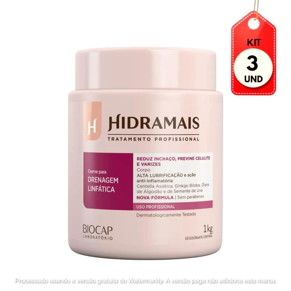 KIT C/03 HIDRAMAIS DRENAGEM LINFáTICA CREME P/ MASSAGEM 1KG