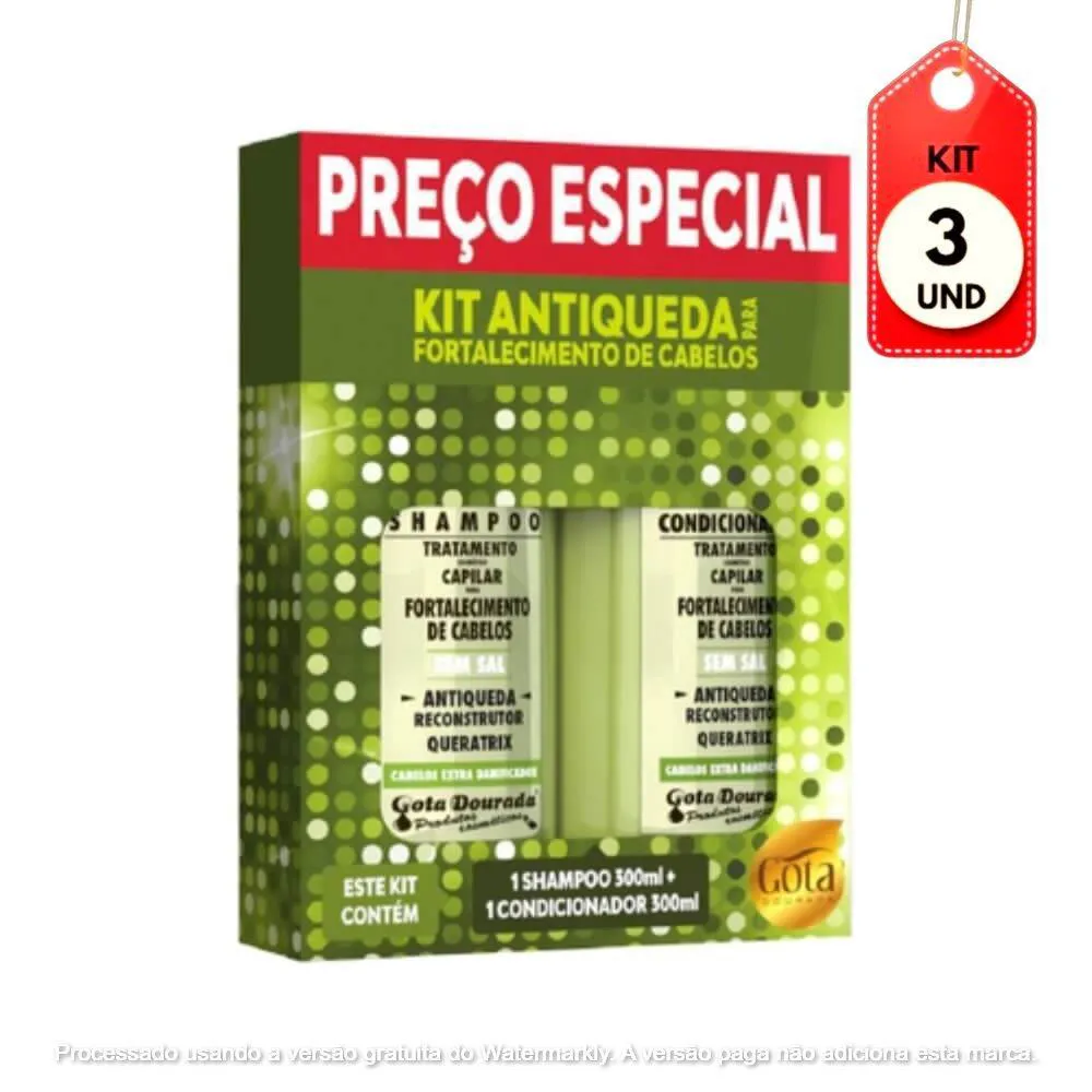KIT C/03 GOTA DOURADA ANTIQUEDA SHAMPOO + CONDICIONADOR 300ML