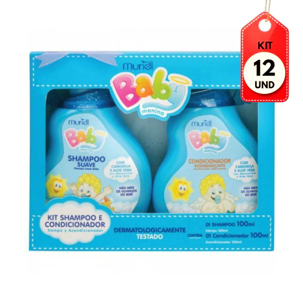 KIT C/12 MURIEL BABY ESTOJO INFANTIL MENINO SHAMPOO + CONDICIONADOR 100ML