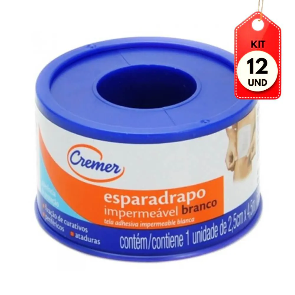 KIT C/12 CREMER ESPARADRAPO IMPERMEáVEL 2,5CMX4,5M