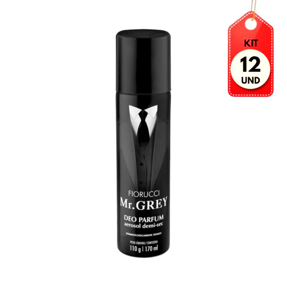 Kit Desodorante Antitranspirante Aerosol Fiorucci Mr. Grey Masculino 170ml 12 unidades
