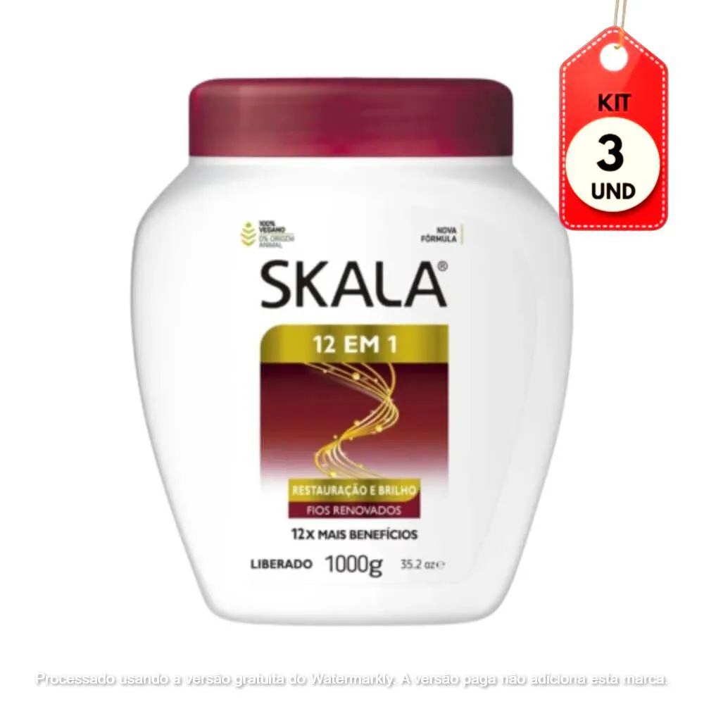 KIT C/03 SKALA 12EM1 CREME DE CABELO 1KG