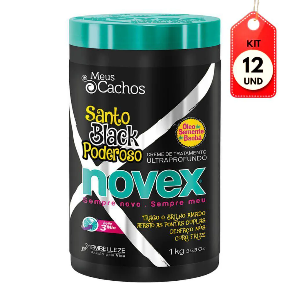 Kit C/12 Novex Meus Cachos Santo Black Creme Tratamento 1Kg
