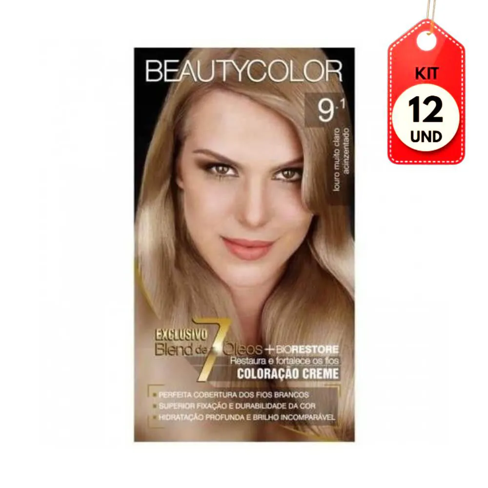 KIT C/12 BEAUTYCOLOR TINTA KIT 9.1 LOURO MéDIO CLARO ACINZENTADO