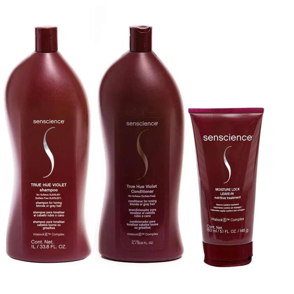 SENSCIENCE TRUE HUE VIOLET SHAMPOO + CONDICIONADOR 1L + MOISTURE LOCK 150ML