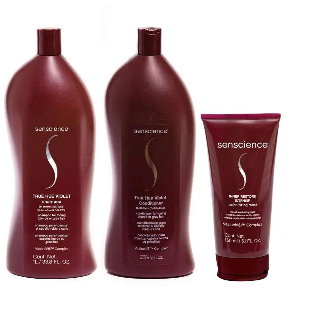 SENSCIENCE TRUE HUE VIOLET SHAMPOO + CONDICIONADOR 1L + INNER RESTORE INTENSIF 150ML