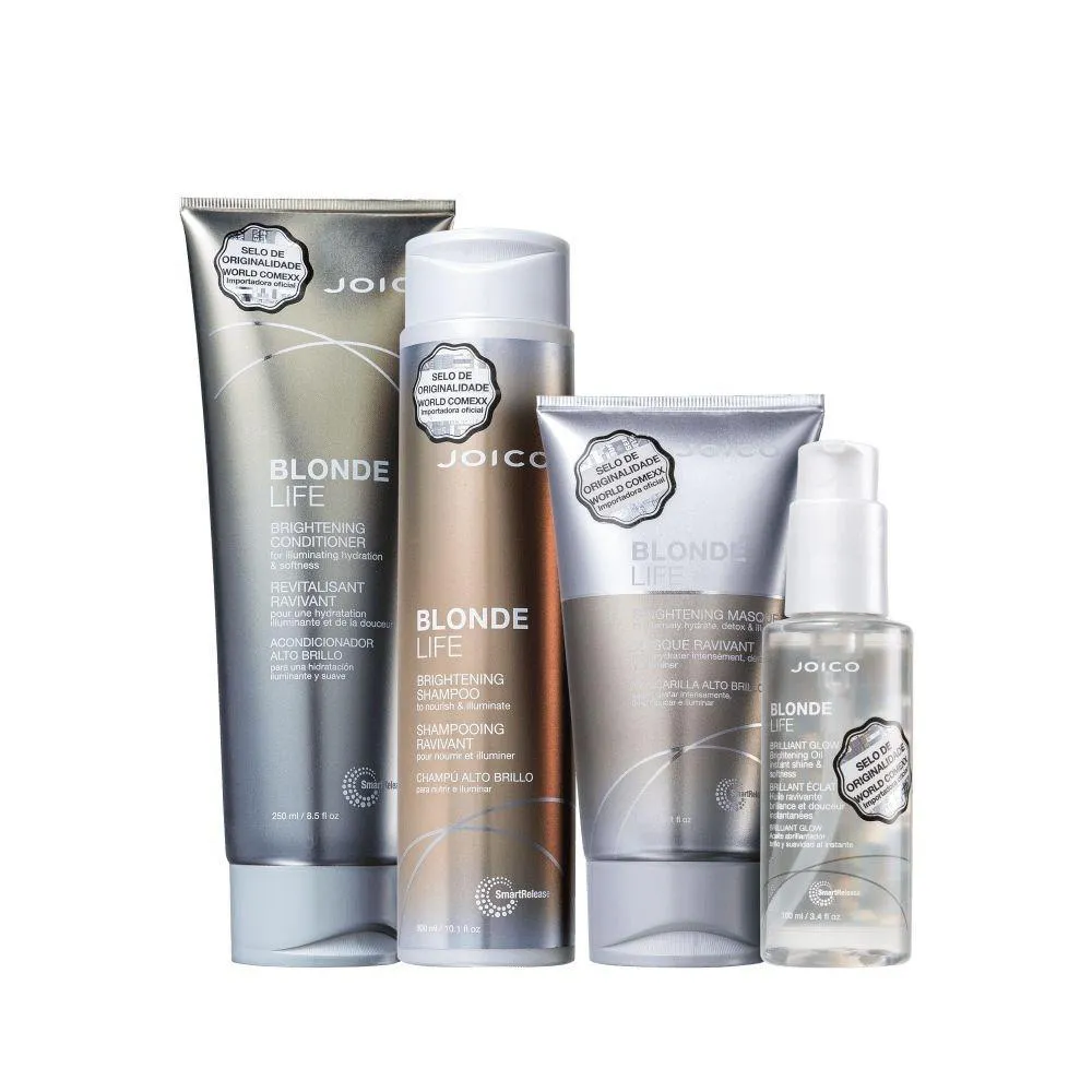 JOICO BLONDE LIFE BRILLIANT GLOW SMART RELEASE SHAMPOO + CONDICIONADOR + MÁSCARA + ÓLEO