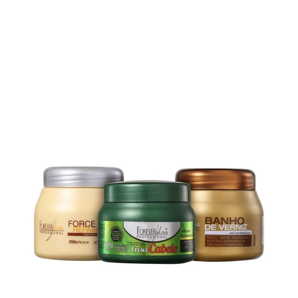 FOREVER LISS PROFESSIONAL MÁSCARAS VERNIZ  + FORCE REPAIR + CRESCE CABELO PEQUENA