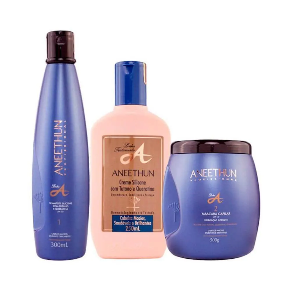 ANEETHUN LINHA A SHAMPOO 300ML + MÁSCARA 500G + CREME DE SILICONE 250ML