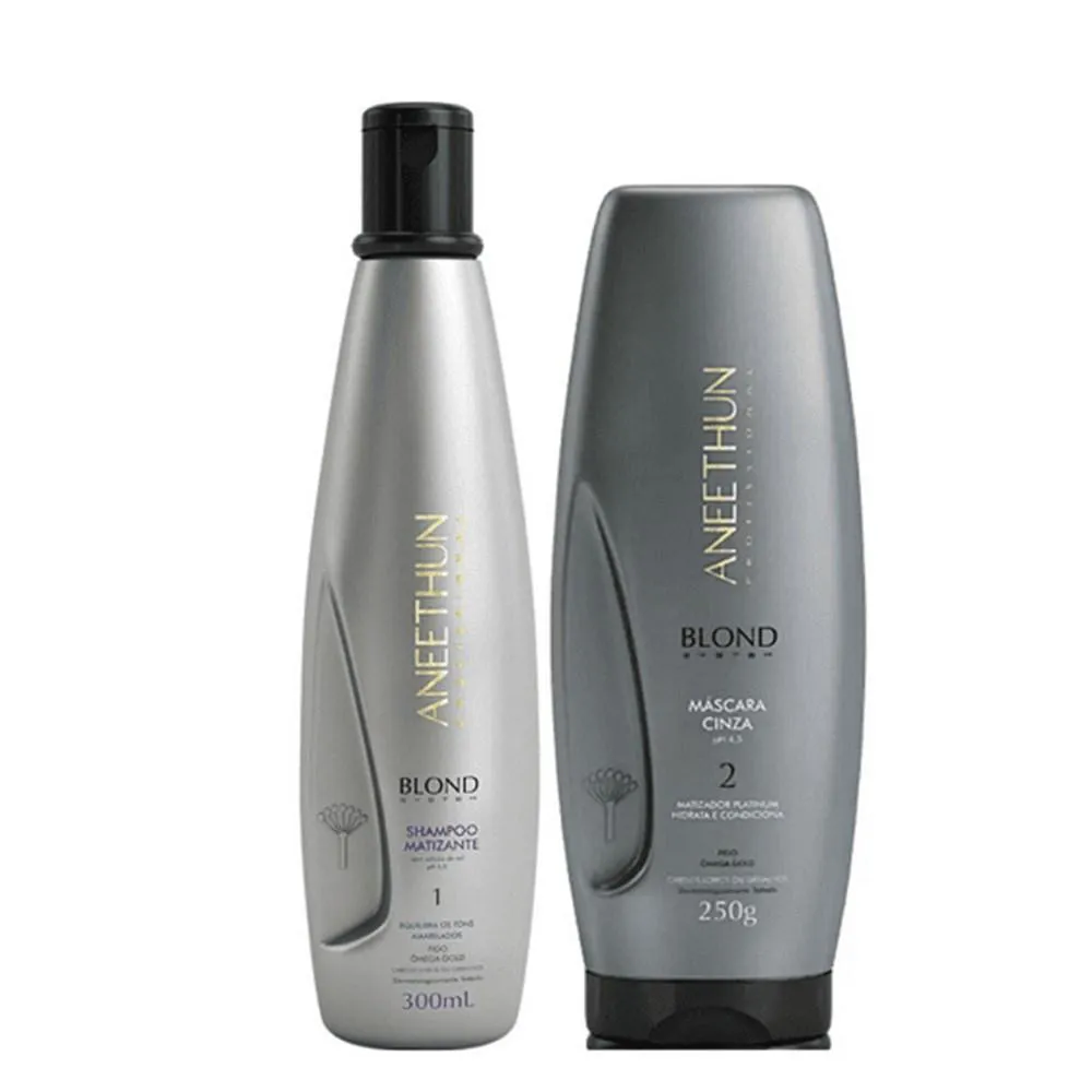 ANEETHUN BLOND SYSTEM KIT SHAMPOO MATIZANTE 300ML + MÁSCARA CINZA 250G