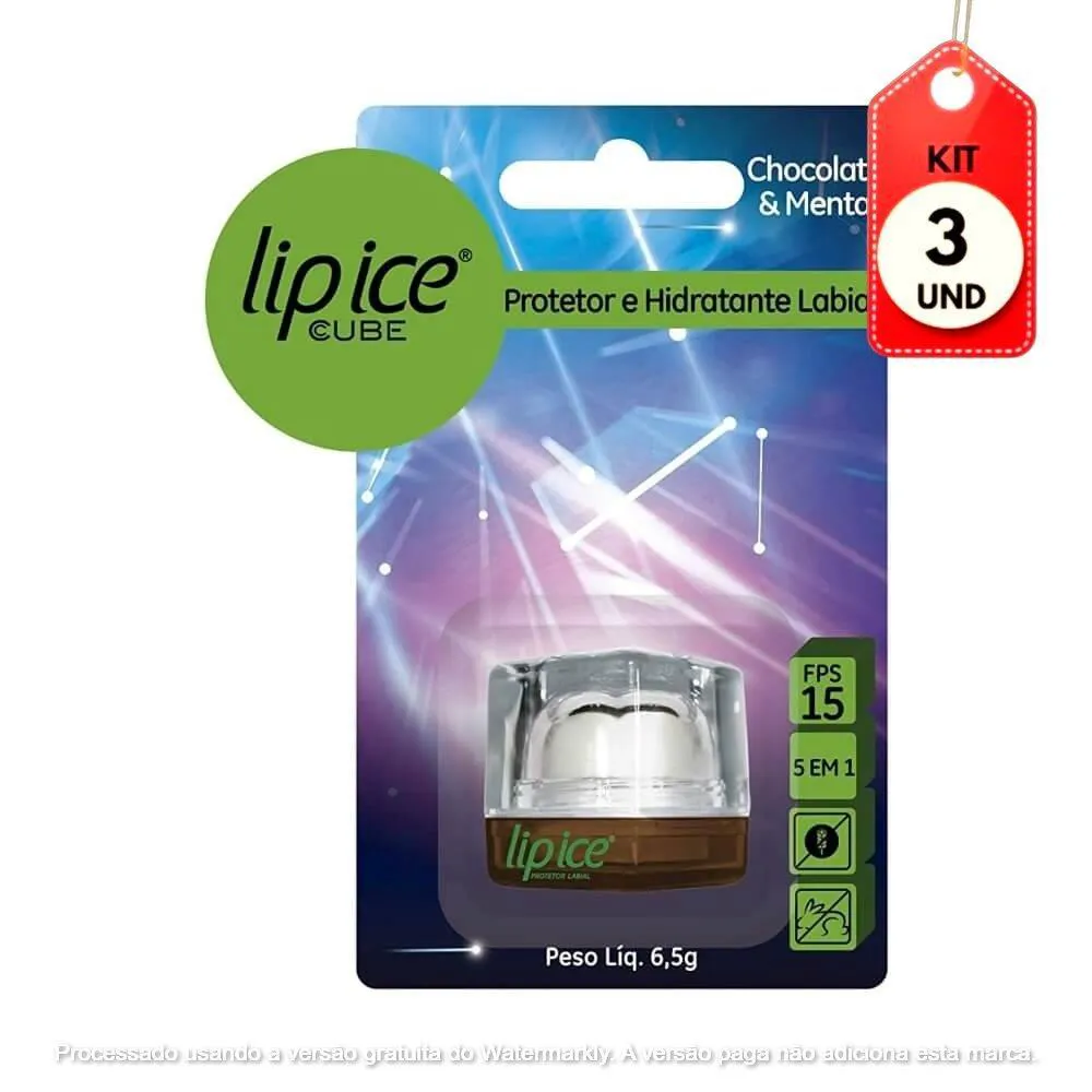 KIT C/03 LIP ICE CUBE PROTETOR LABIAL FPS15 CHOCOLATE C/ MENTA