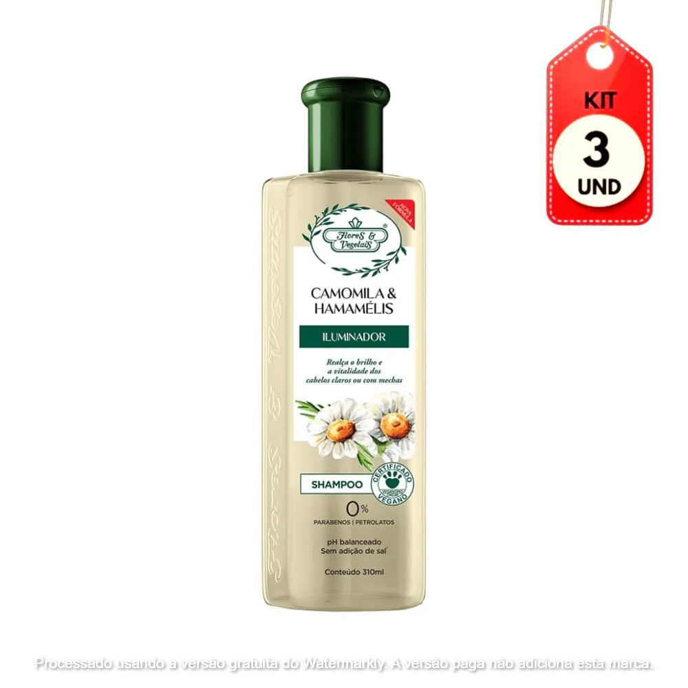 KIT C/03 FLORES & VEGETAIS CAMOMILA E HAMAMELIS SHAMPOO 300ML