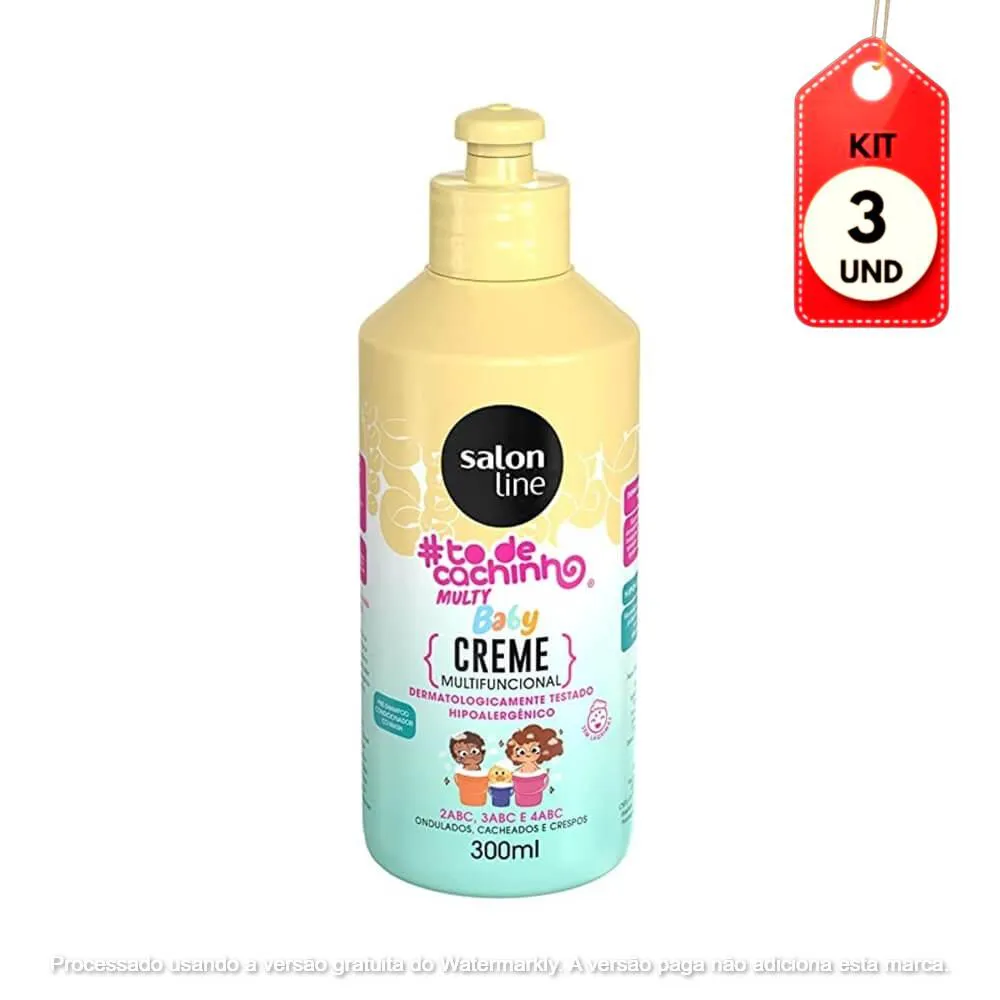 KIT C/03 SALON LINE TôDECACHINHO BABY CREME CAPILAR INFANTIL MULTIFUNCIONAL 300ML