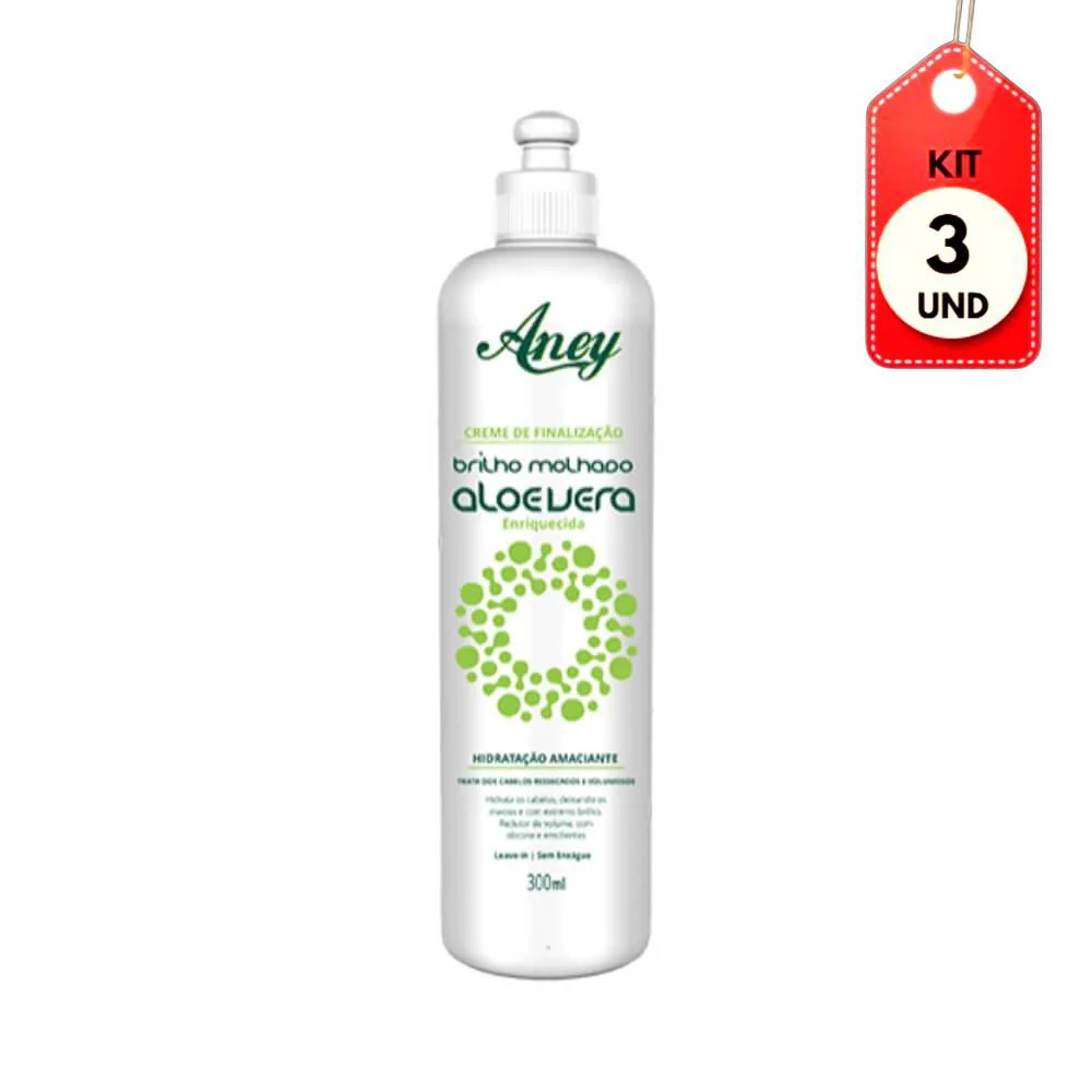 KIT C/03 ANEY ALOE VERA BRILHO MOLHADO CREME P/ PENTEAR  300ML