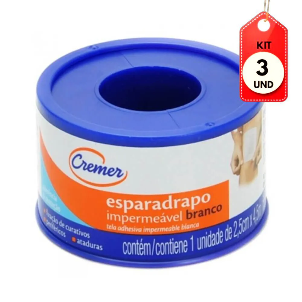 KIT C/03 CREMER ESPARADRAPO IMPERMEáVEL 2,5CMX4,5M