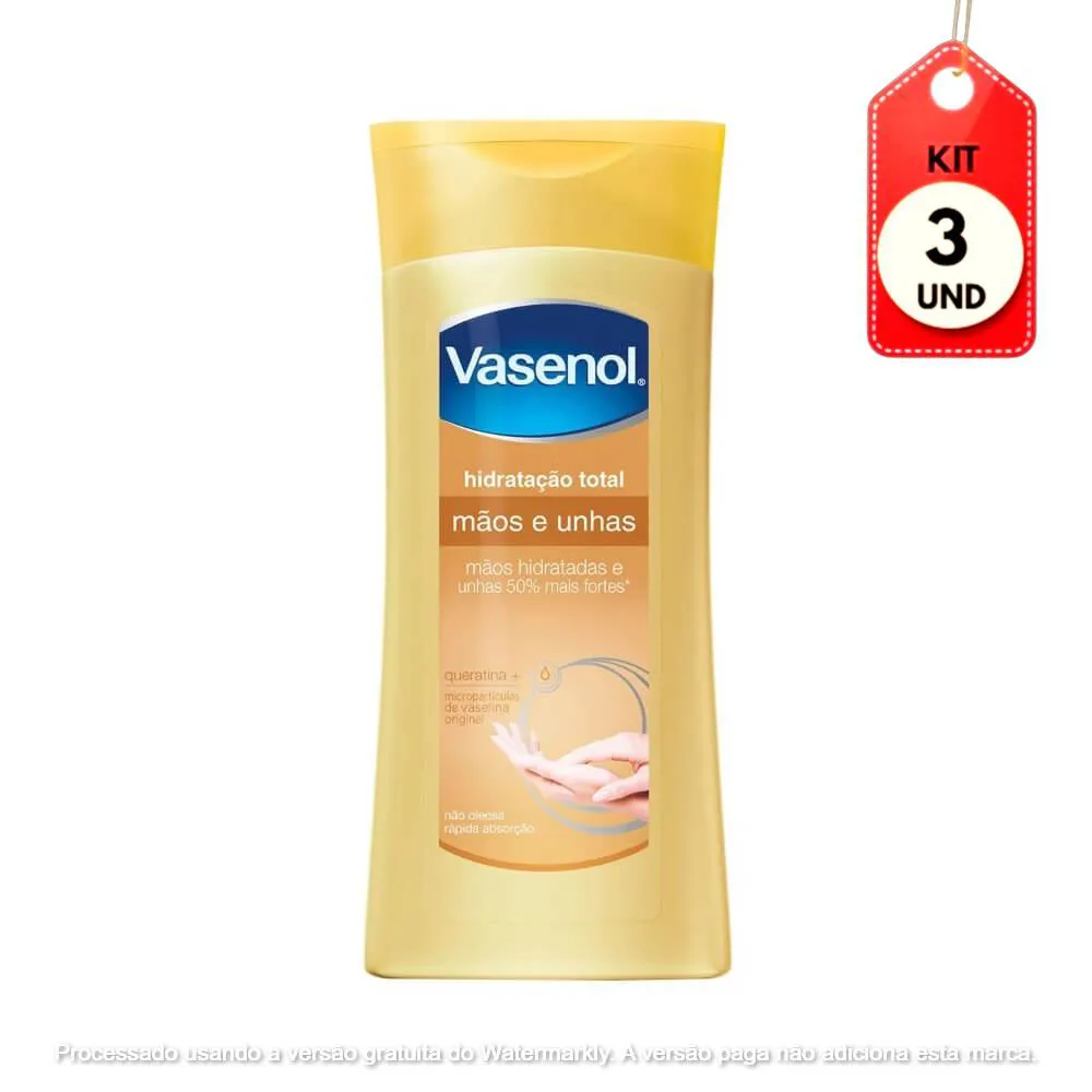 KIT C/03 VASENOL LOçãO HIDRATANTE P/ MãOS E UNHAS 200ML