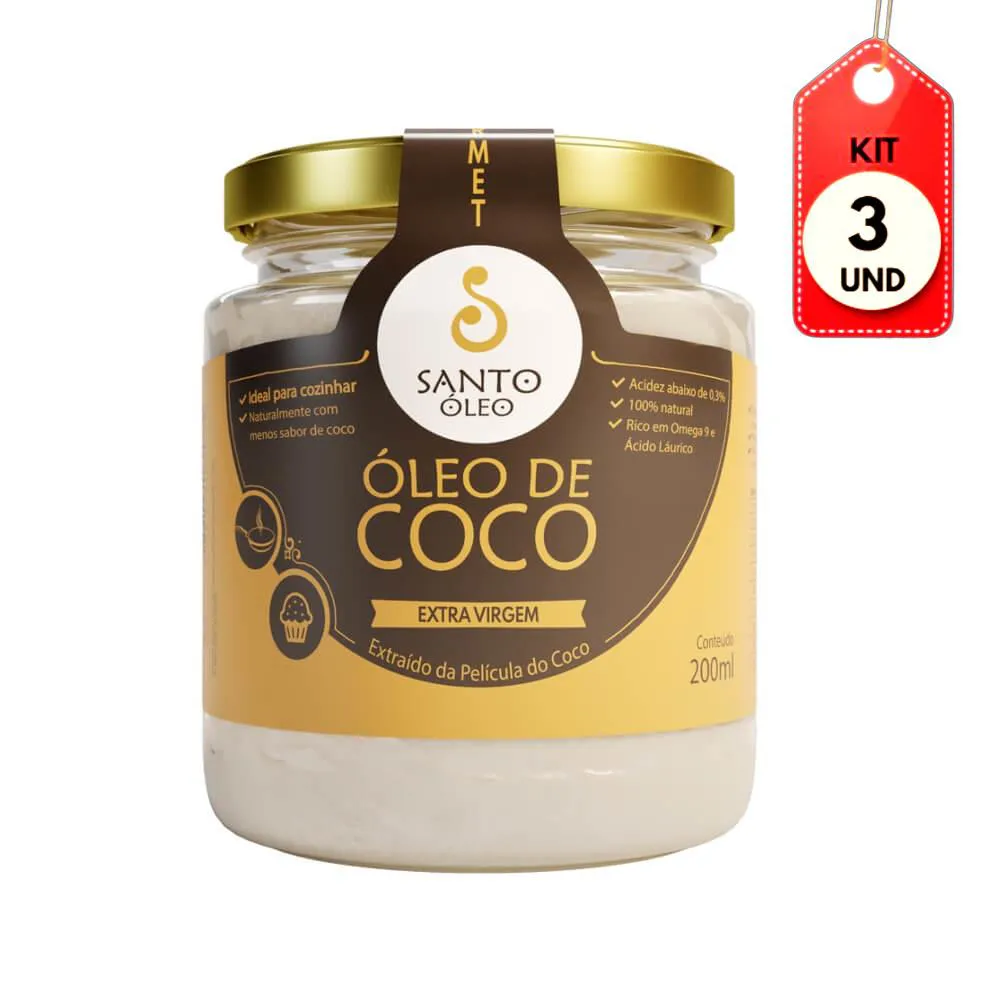 KIT C/03 SANTO ÓLEO DE COCO EXTRA VIRGEM 200ML